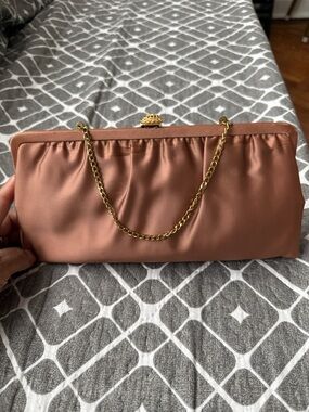 Satin Chain-Handle Clutch in Dusty Rose vintage NWT